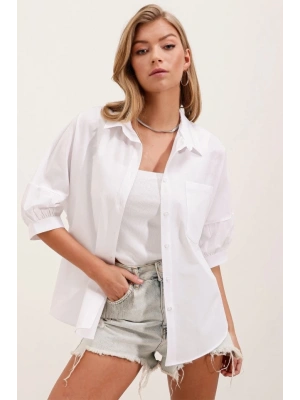 20213 Oversize Kısa Kol Basic Gömlek  Beyaz