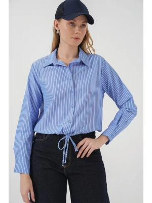 20276 Uzun Kol Çizgili Gömlek  Mavi