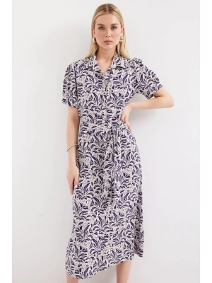 2213 Kısa Kol Viskon Elbise  F.Lacivert