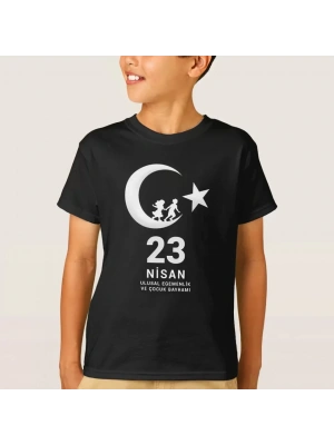 23 Nisan Çocuk Bayramı Baskılı Özel Tshirt  Siyah