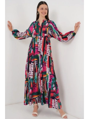 23 Otantik Desenli Tesettür Elbise  ÇOK RENKLİ 2