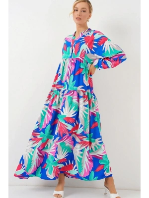 23 Otantik Desenli Tesettür Elbise  D.Pembe