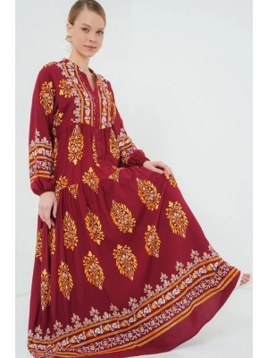 23 Otantik Desenli Tesettür Elbise  E. Bordo