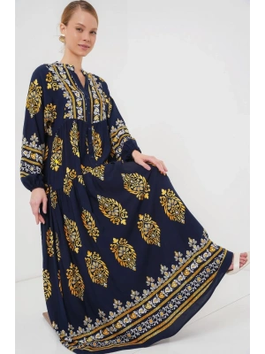 23 Otantik Desenli Tesettür Elbise  Lacivert 2