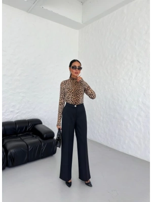 230 Gr Poly Viscose Lycra Metal Düğme Palazzo Pantolon