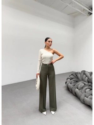 230 Gr Poly Viscose Lycra Metal Düğme Palazzo Pantolon