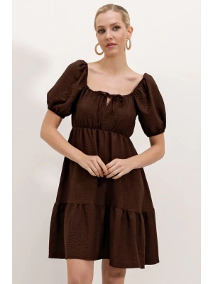 2351 Kloş Poplin Elbise  A.Kahve