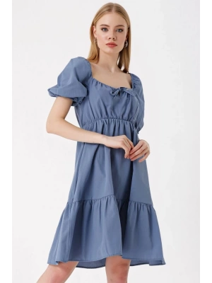 2351 Kloş Poplin Elbise  İndigo