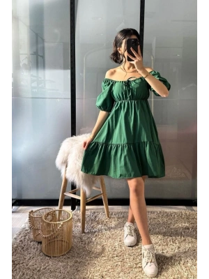 2351 Kloş Poplin Elbise  Y.Zümrüt