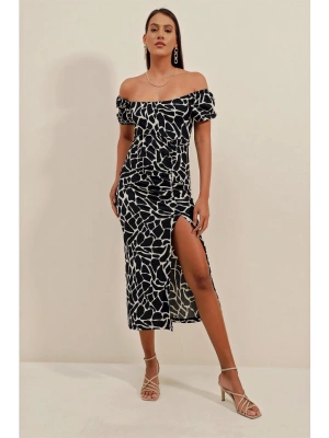 2396 Yırtmaçlı Yazlık Örme Elbise  A.Siyah