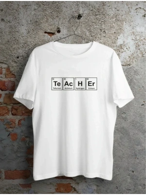 24 Kasım Kimya Öğretmeni Hediyesi Baskılı Bisiklet Yaka Tshirt  Beyaz