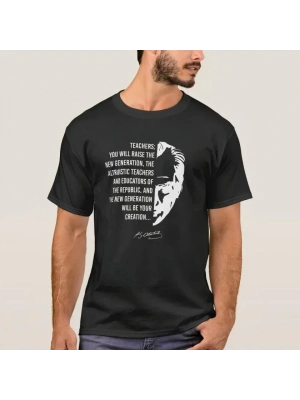 24 Kasım Öğretmenler Günü Temalı Baskılı Bisiklet Yaka Tshirt  iyah