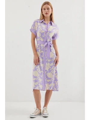 2455 Desenli Gömlek Elbise  Lila