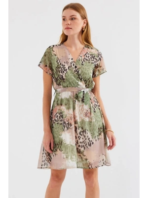 2502 Kısa Kol Desenli Şifon Elbise  Çağla