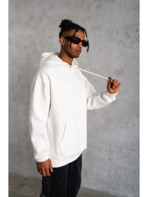 3 İplik Kapşonlu weatshirt Hoodie  Beyaz