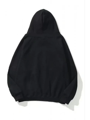 3 İplik Pamuklu Unisex Kapşonlu weetshirt  iyah