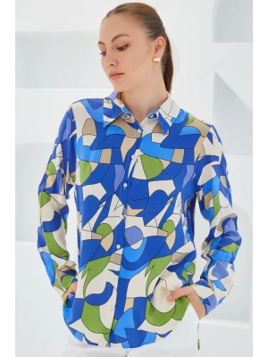 3721 Grafik Desenli Gömlek  İndigo