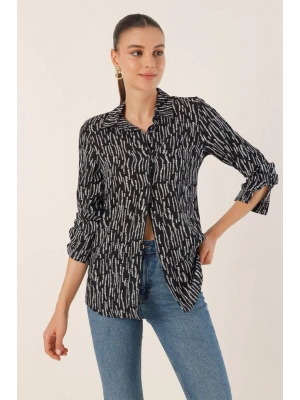 3721 Grafik Desenli Gömlek  M.Siyah