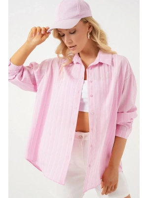 3900 Oversize Kareli Gömlek  Y.Pembe