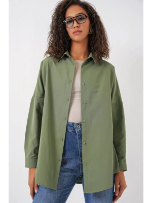 3900 Oversize Uzun Basic Gömlek  A.Haki