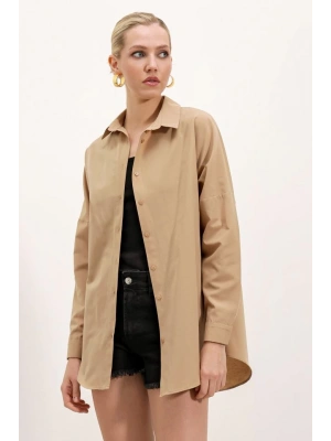 3900 Oversize Uzun Basic Gömlek  Bisküvi