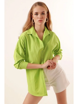 3900 Oversize Uzun Basic Gömlek  G.Yeşil