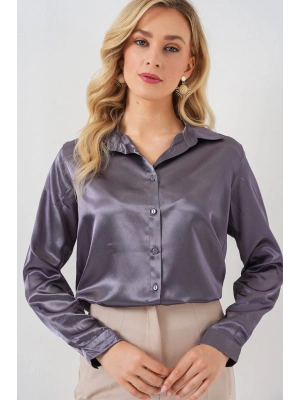 3964 Hafif Dökümlü Saten Gömlek  Antrasit