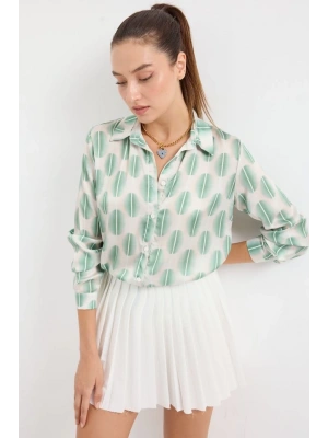 3964 Hafif Dökümlü Saten Gömlek  B. Haki