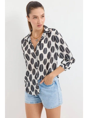 3964 Hafif Dökümlü Saten Gömlek  B. Siyah