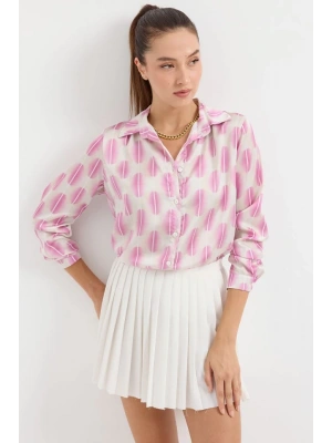 3964 Hafif Dökümlü Saten Gömlek  B.Pembe