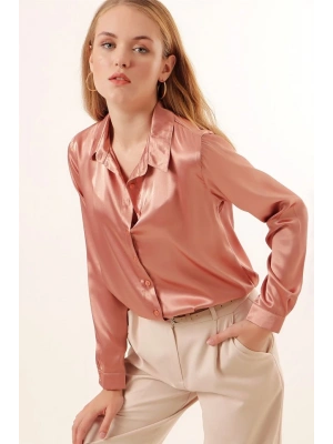 3964 Hafif Dökümlü Saten Gömlek  Camel