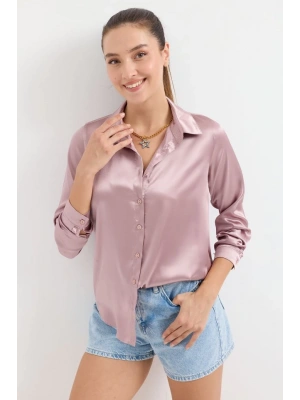 3964 Hafif Dökümlü Saten Gömlek  D.Gül Kurusu