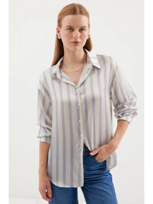 3964 Hafif Dökümlü Saten Gömlek  F.Gri