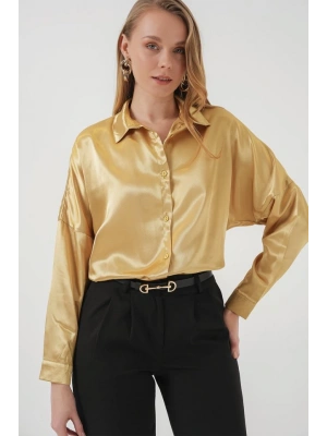 3985 Oversize Saten Gömlek  Altın Sarısı