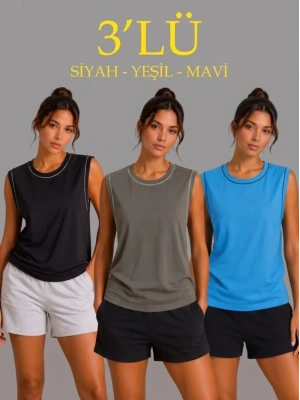 3’lü Kolsuz porcu Atlet eti Yazlık Bisiklet Yaka  iyah, Haki, avi