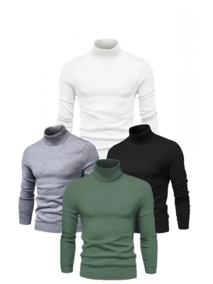 4 Adet Unisex Kaşkorse Boğazlı Full Likralı Fitilli Body Kazak