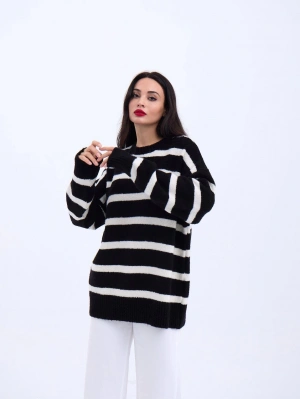 43111 TRİKO ÇİZGİLİ SALAŞ KAZAKSİYAHEKRU