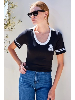 4320 Polo Yaka Basic Triko Bluz  Siyah