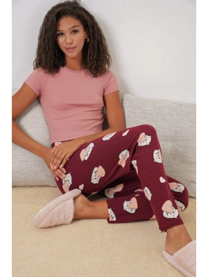 4323 Desenli Pijama Altı  Bordo