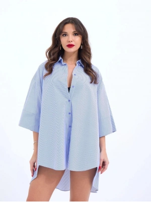 4328 GÖMLEKMAVİ BEYAZ ÇİZGİLİ