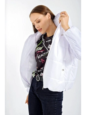 5117 Kapşonlu Şişme Mont  Beyaz