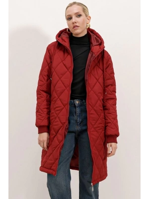 5138 Kapitone Uzun Şişme Mont  Bordo