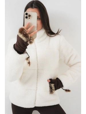 5178 Astarlı Peluş Mont  Beyaz