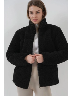 5178 Astarlı Peluş Mont  Siyah