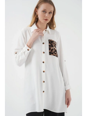 5851 Cep Detaylı Gömlek Tunik  Beyaz