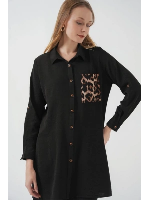 5851 Cep Detaylı Gömlek Tunik  Siyah