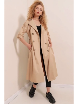 5853 Kruvaze Yaka Trençkot  Vizon