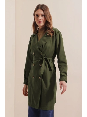 5864 Kruvaze Yaka Kısa Trençkot  Haki