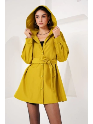 5934 Kapüşonlu Trençkot  Yağ Yeşil