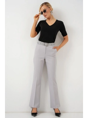 6538 Kemerli İspanyol Paça Pantolon  Gri